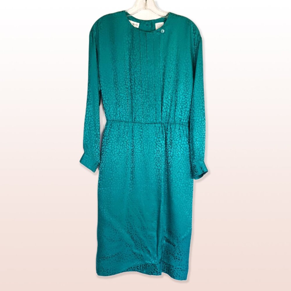 Liz Claiborne Vintage Teal Green Iridescent Silk Dress with Belt Size 4P Y2K 80s